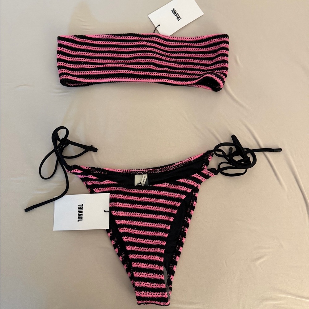 Triangl Swimwear Black and Pink Striped Bikini